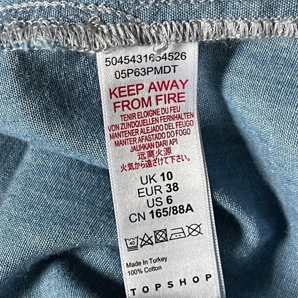 Topshop Faux Wrap Midi Dress Tie Chambray | Size 6 - Picture 8 of 12